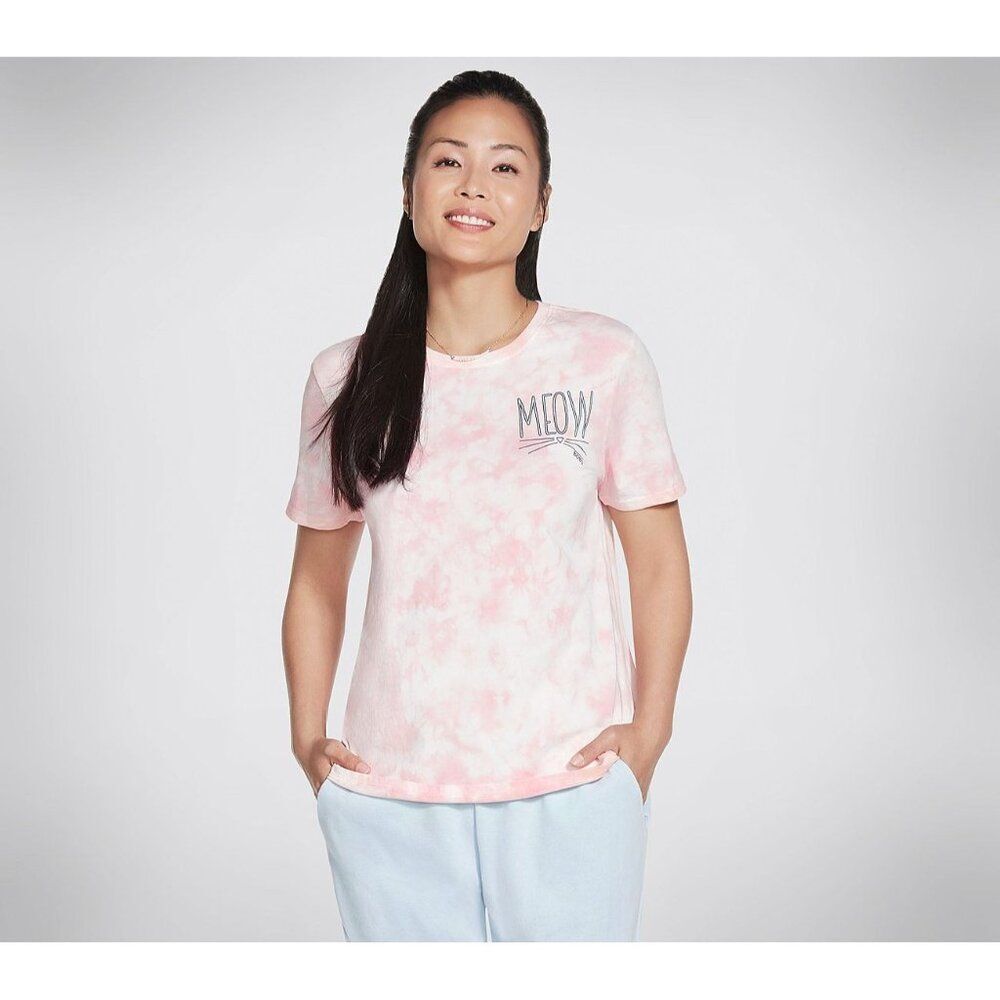 Bobs from Skechers women's "Meow" Tie Die T-shirt, Pink,  3XL
